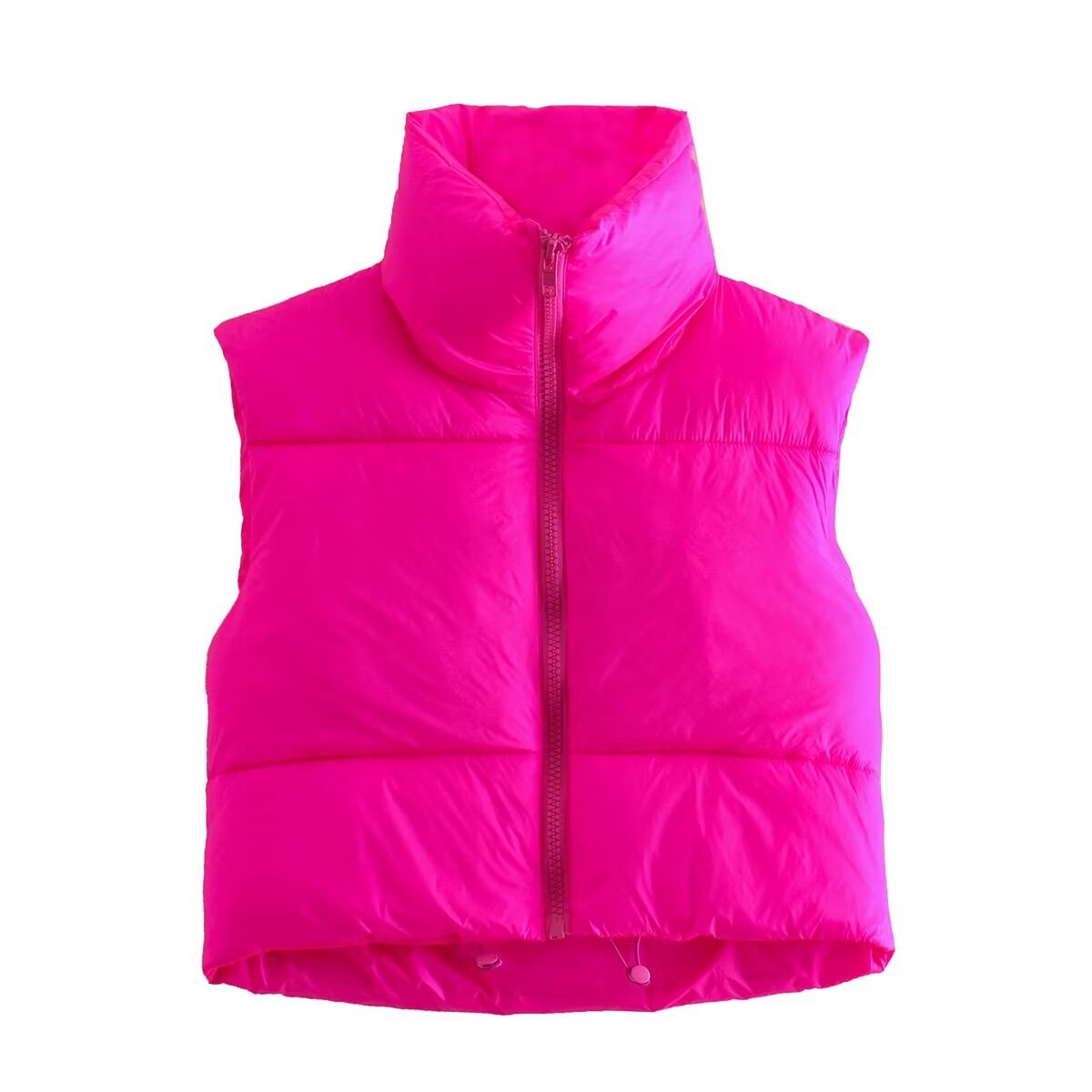 Damen cropped Daunenweste mit hohem Kragen und praktischen Taschen