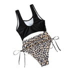 Damen Einteiler Badeanzug mit modischem Cut-Out und eleganter Leoprint-Details