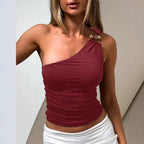 Damen asymmetrisches Top mit dekorativen Knöpfen R&B