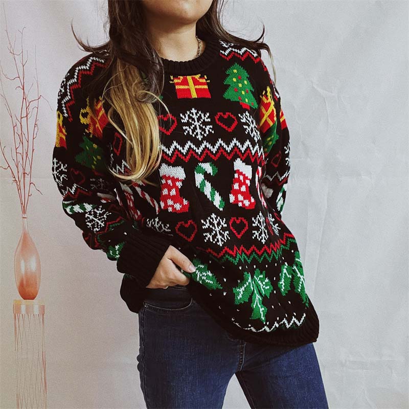R&B | Weihnachtlicher Strickpullover Mit Schneeflockenmotiv