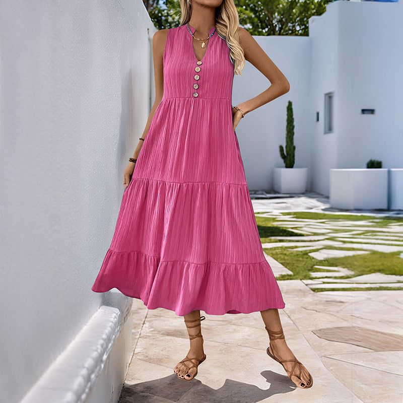 Damen Midikleid mit Knopfdetails und voluminösem Rock R&B