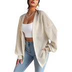 Damen Lässige Strickjacke mit weit geschnittenen Ärmeln und Rippenstruktur R&B