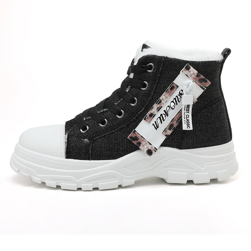 Damen High-Top Sneakers aus robustem Denim mit kuscheligem Fleece-Futter R&B