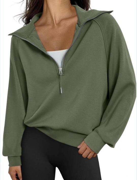 Damen lässiger Sweatpullover mit hohem Kragen und Reißverschluss R&B
