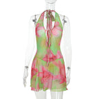 Damen stylisches Halter-Sommerkleid mit floralem Muster R&B