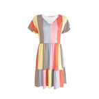 Damen lässiges Sommerkleid im modernen Streifendesign mit V-Ausschnitt und Volant R&B