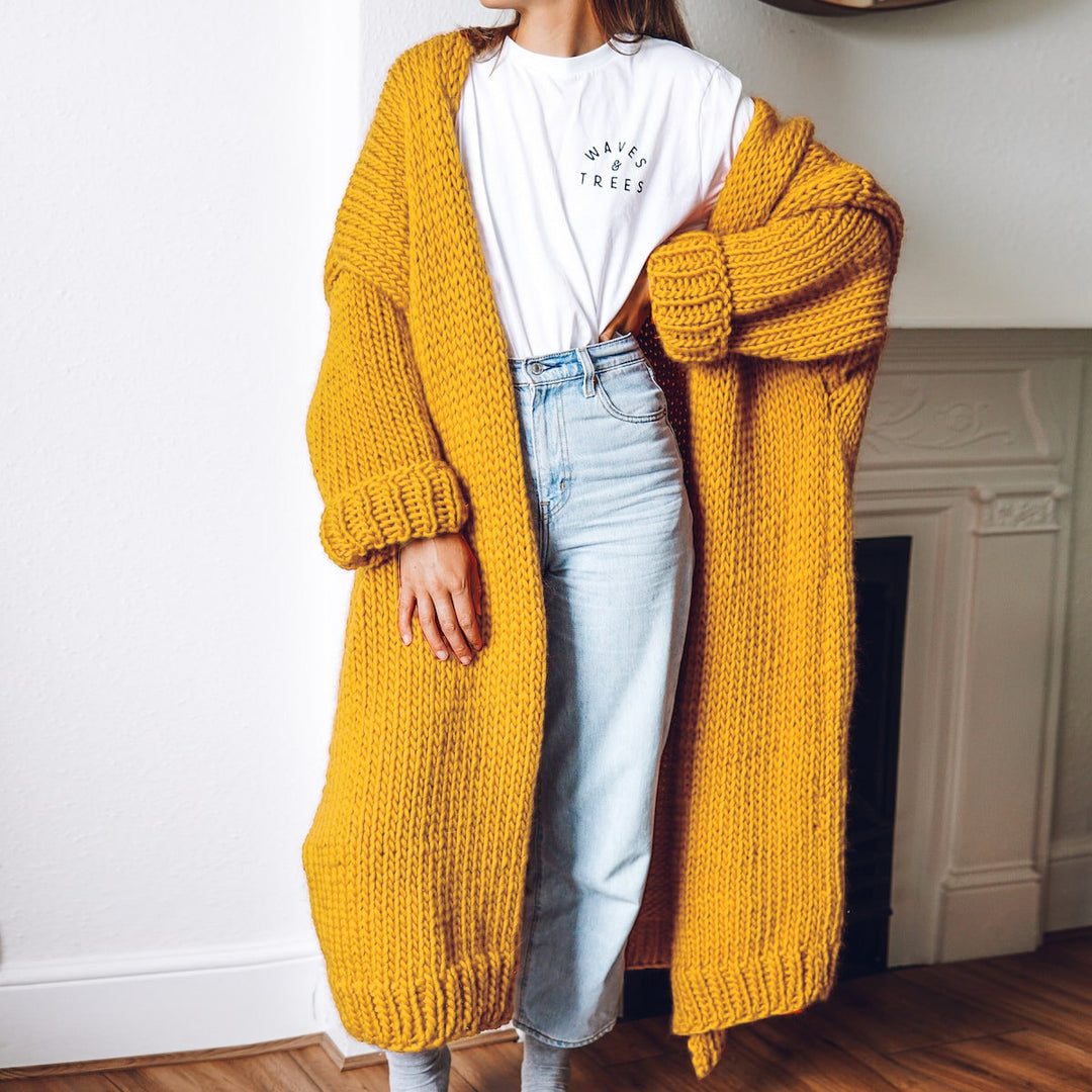Damen Langärmeliger Grobstrick Cardigan R&B