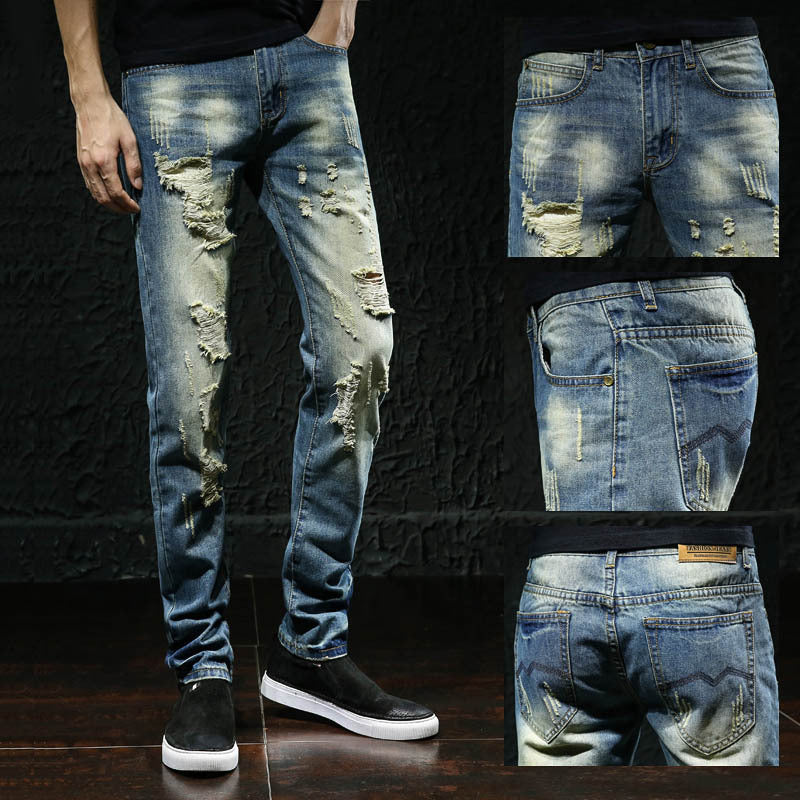 Herren modische Destroyed Jeans mit außergewöhnlichen Rissdetails R&B