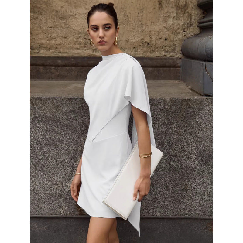 Damen elegantes Wickelkleid mit asymmetrischem Saum und raffinierter Drapierung R&B