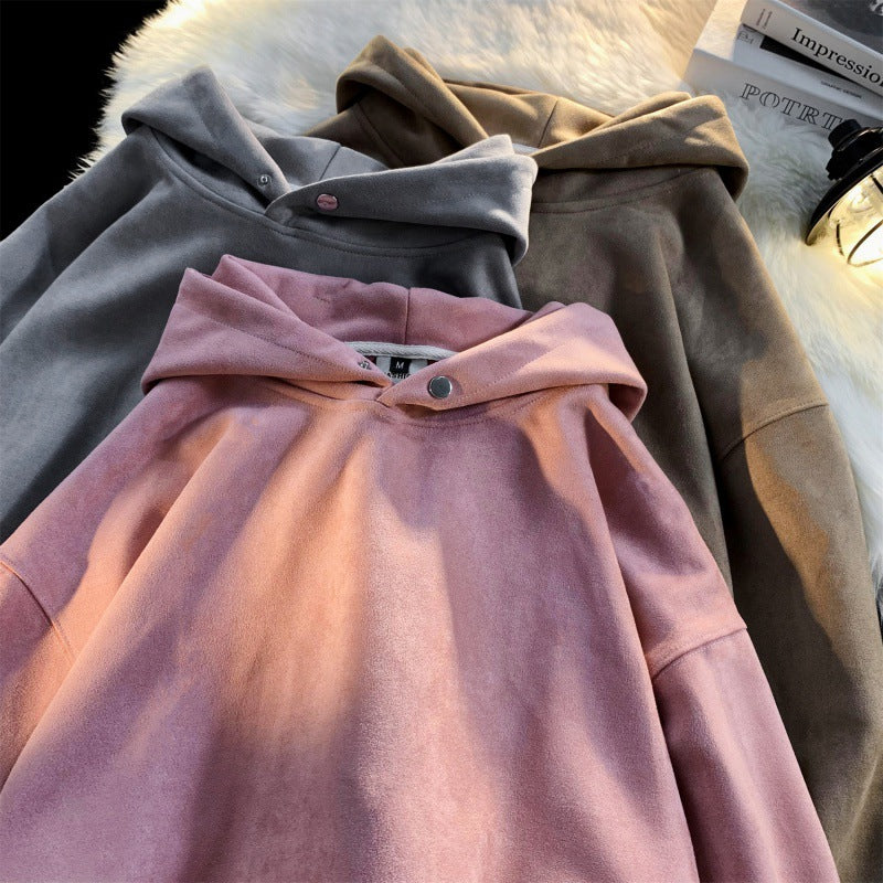 Damen gemütlicher Kapuzenpullover im modernen Velourslook R&B