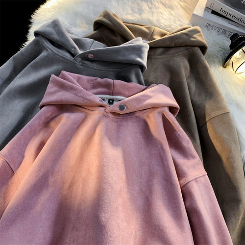 Damen gemütlicher Kapuzenpullover im modernen Velourslook R&B