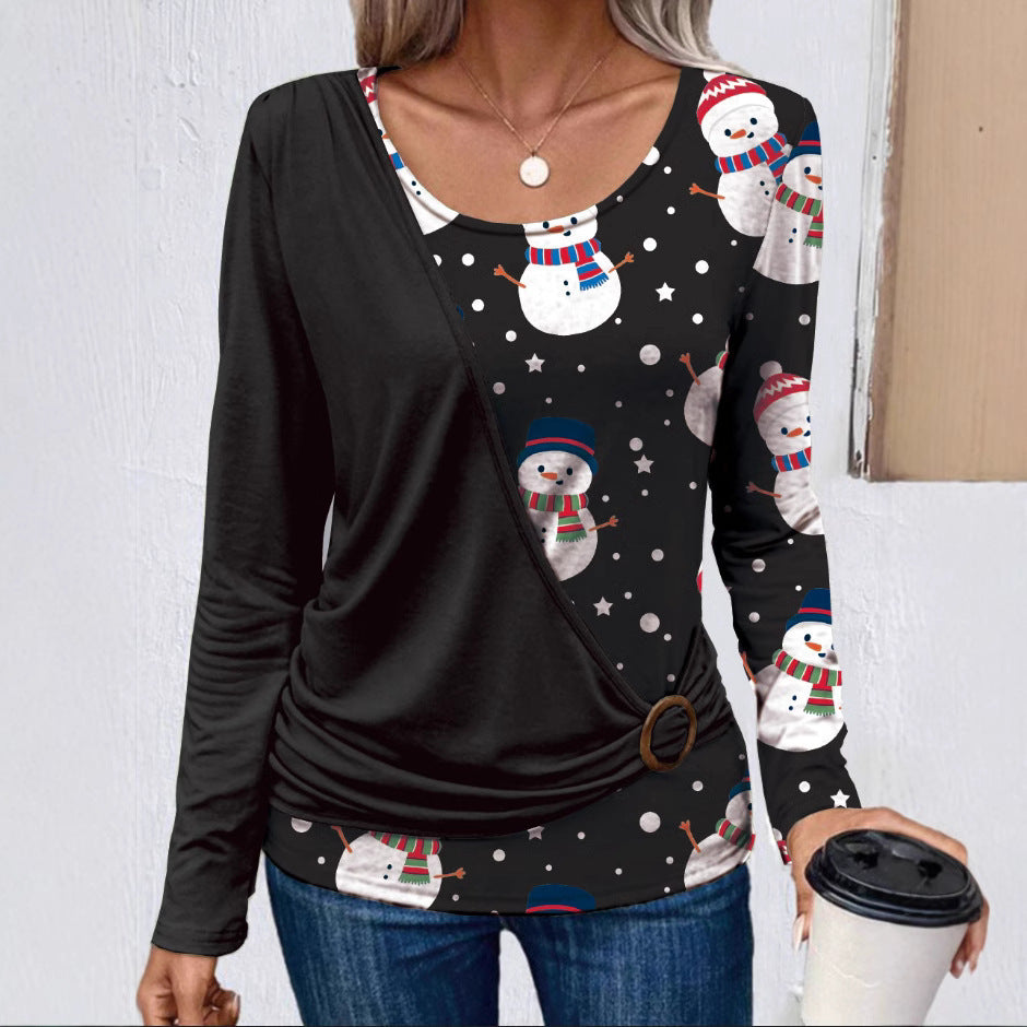 Damen Langarmshirt mit kreativem Weihnachtsdesign und praktischen Rüschendetails R&B
