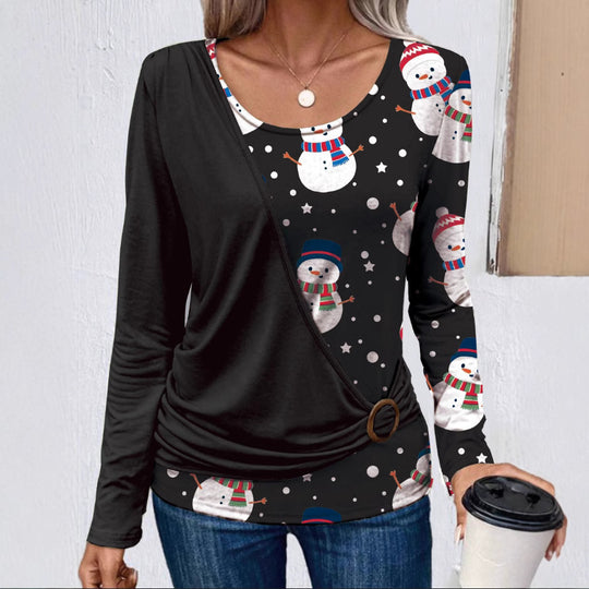 Damen Langarmshirt mit kreativem Weihnachtsdesign und praktischen Rüschendetails R&B