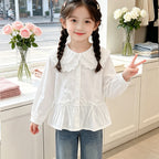 Mädchen elegante Bluse mit Spitzensaum und Rüschendetails R&B
