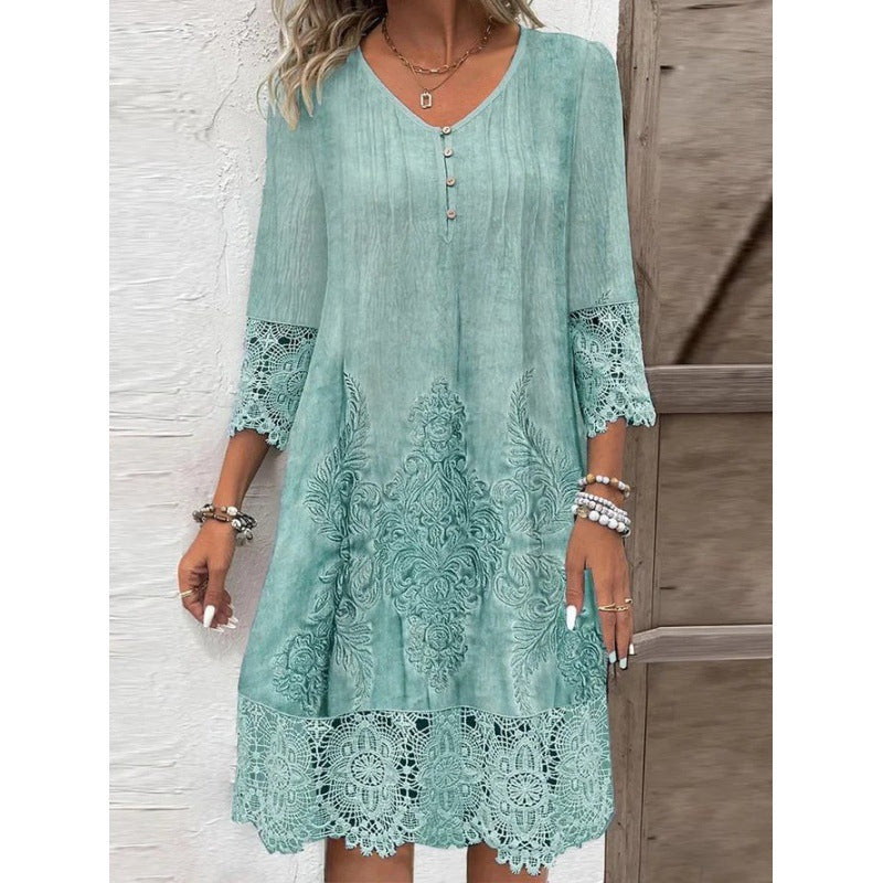 Damen Elegantes Kleid mit Spitze und kunstvollem Stickmuster R&B