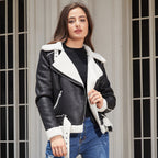 Damen nan taillierte Lammfellimitat-Fliegerjacke mit Gürtel und Teddyfutter R&B