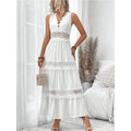 Damen romantisches Maxikleid mit Spitzenapplikationen und punktiertem Design R&B