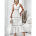 Damen romantisches Maxikleid mit Spitzenapplikationen und punktiertem Design R&B