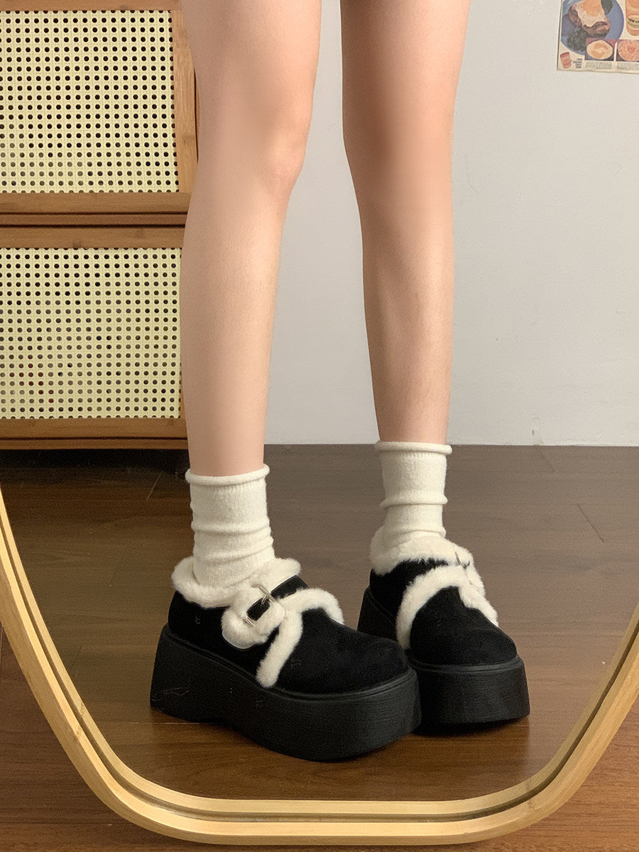 Damen Plattform-Schuhe mit kuscheligem Innenfutter und modischem Schnallen-Design R&B