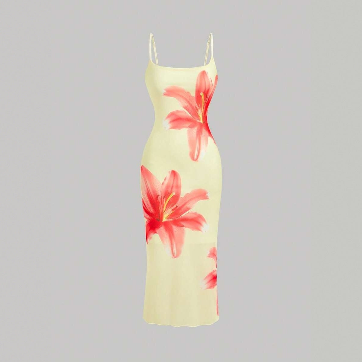 Damen sommerliches Blumenkleid mit feinen Spaghetti-Trägern und fließendem Schnitt R&B