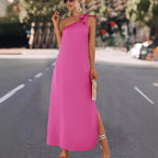 Damen Maxikleid mit asymmetrischem Träger und Seitenschlitz R&B