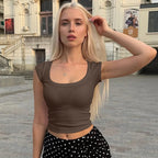 Damen figurbetontes Kurzarm-Top R&B