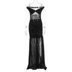 Damen elegantes Maxikleid mit transparenten Einsätzen und figurbetontem Schnitt R&B