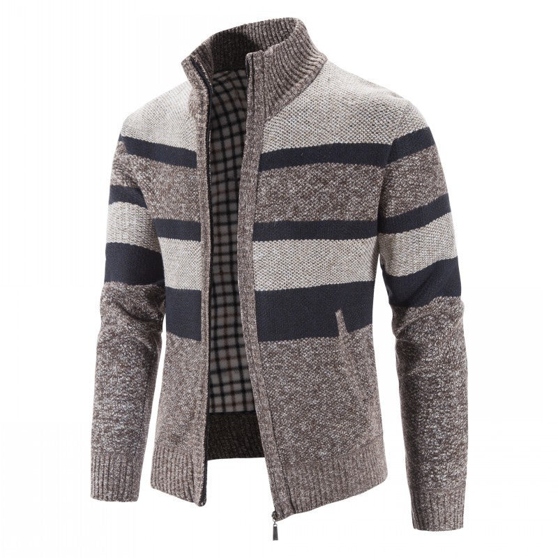 Herren modischer Strickpullover mit durchgehendem Reißverschluss und gestreiftem Design R&B