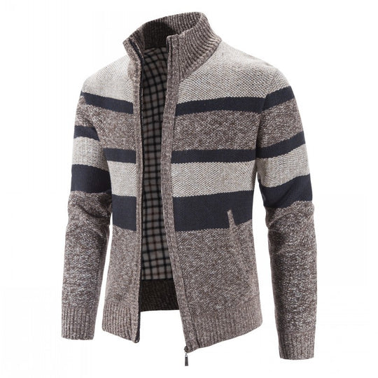 Herren modischer Strickpullover mit durchgehendem Reißverschluss und gestreiftem Design R&B