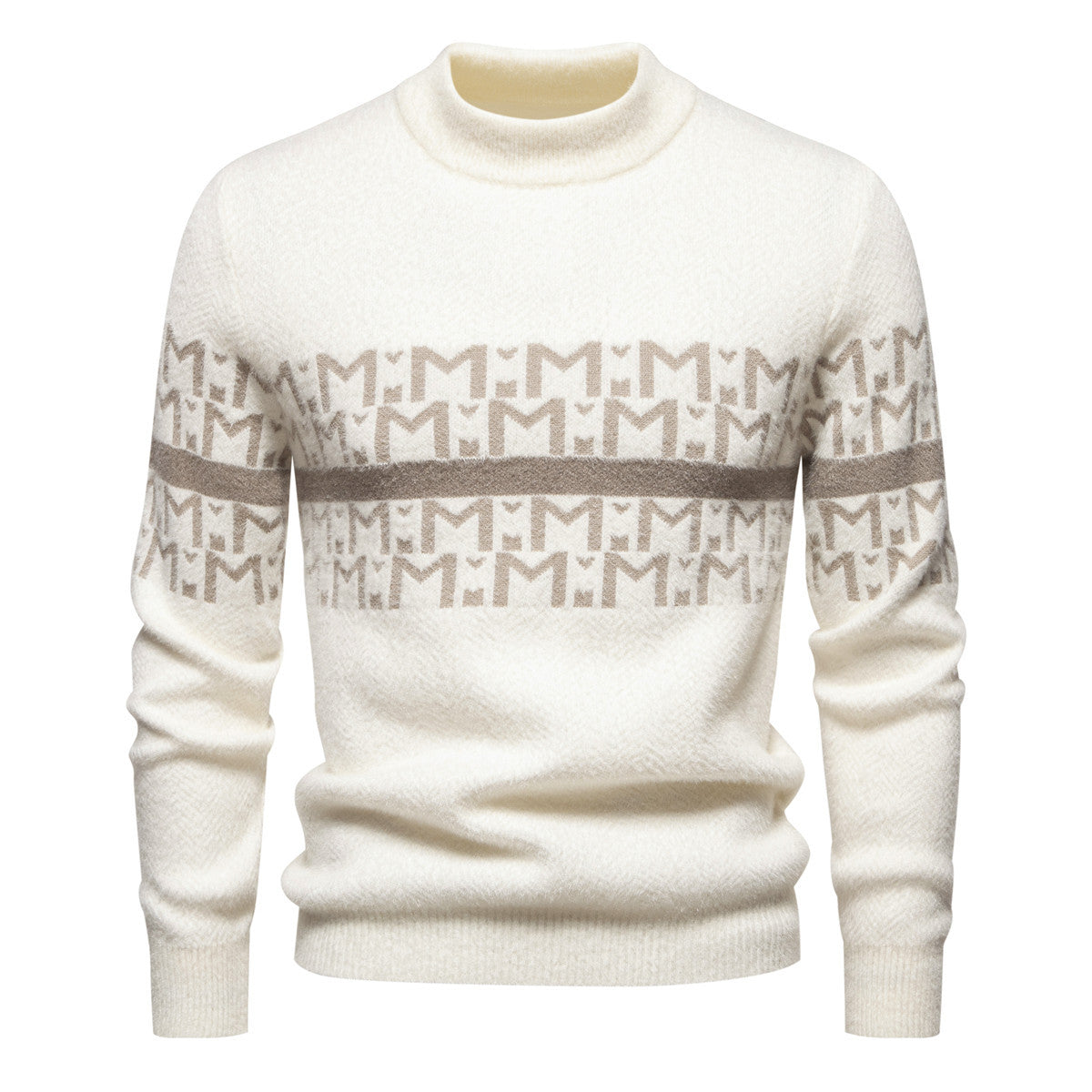 Herren Strickpullover mit modernem Zopfmuster und hohem Stehkragen
