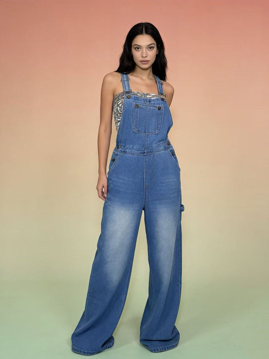 Damen Latzhose im lässigen oversized Schnitt mit funktionalen Seitentaschen R&B
