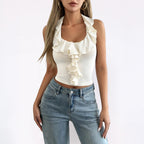 Damen Rüschenträgershirt mit figurbetontem Schnitt R&B