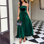 Damen Elegantes Maxikleid aus samtigem Material mit schulterfreiem Design R&B