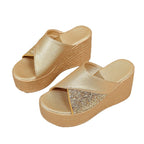 Damen Glamouröse Wedge-Pantoletten mit Glitzerakzenten