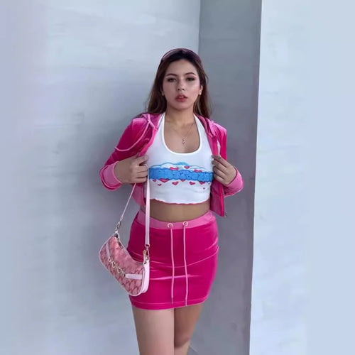 Damen modisches Samt-Set mit Crop-Top und Rock R&B