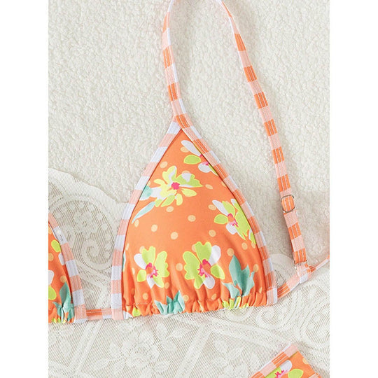 Damen Triangel-Bikini mit floralem Muster und verstellbaren Trägern R&B
