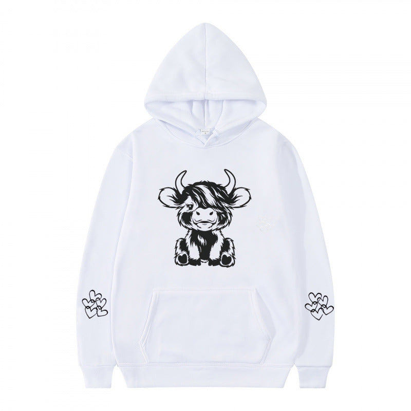 Damen Kapuzensweater mit entzückendem Kuhmotiv und praktischen Kängurutaschen R&B