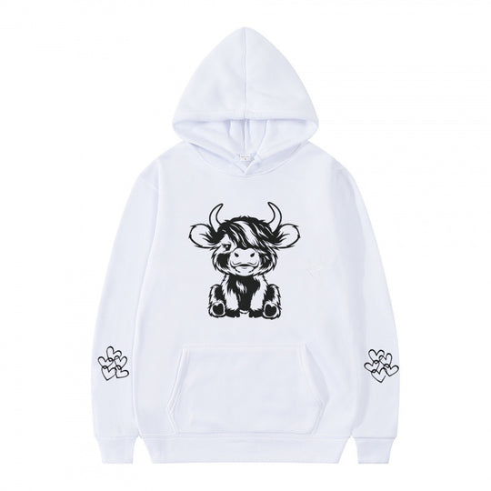 Damen Kapuzensweater mit entzückendem Kuhmotiv und praktischen Kängurutaschen R&B
