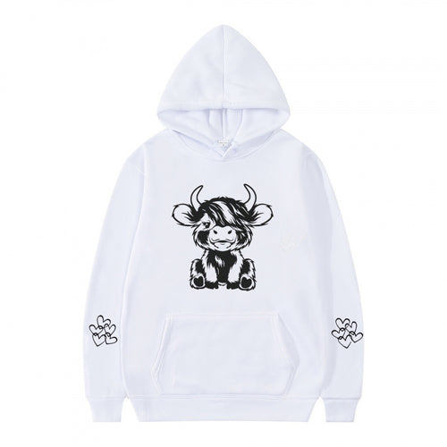 Damen Kapuzensweater mit entzückendem Kuhmotiv und praktischen Kängurutaschen R&B