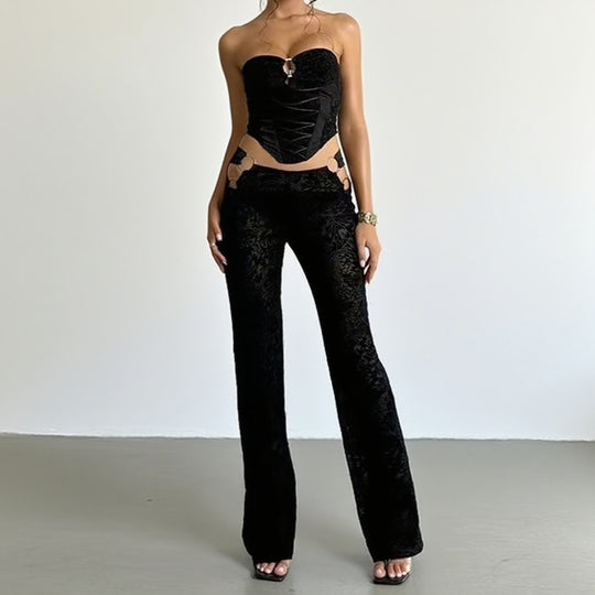 Damen Elegantes Zweiteiliges Set mit Bustier und High-Waist Hose R&B
