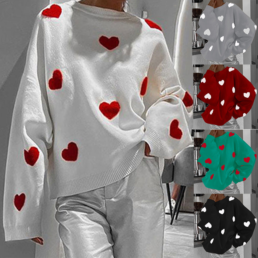 Damen Pullover mit Herzmotiven und lässigem Schnitt R&B