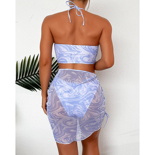 Damen Crop-Bikini-Set mit verspieltem Marmor-Design R&B