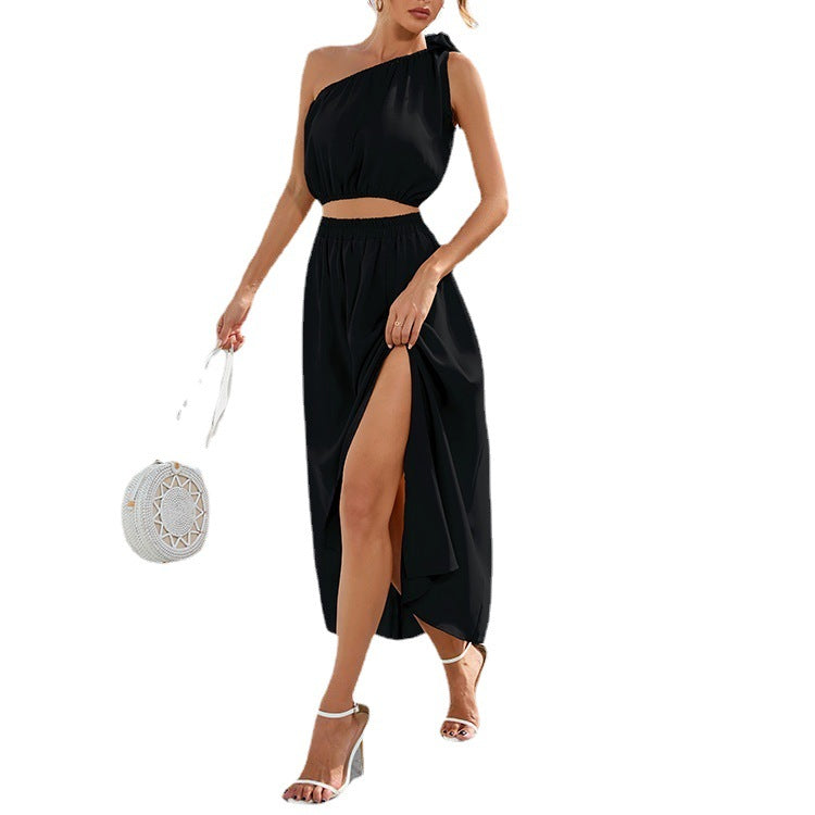 Damen Maxikleid mit asymmetrischem Schnitt und seitlichem Schlitz R&B