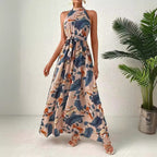 Damen Langes Maxikleid mit Halterneck und verspieltem Muster R&B