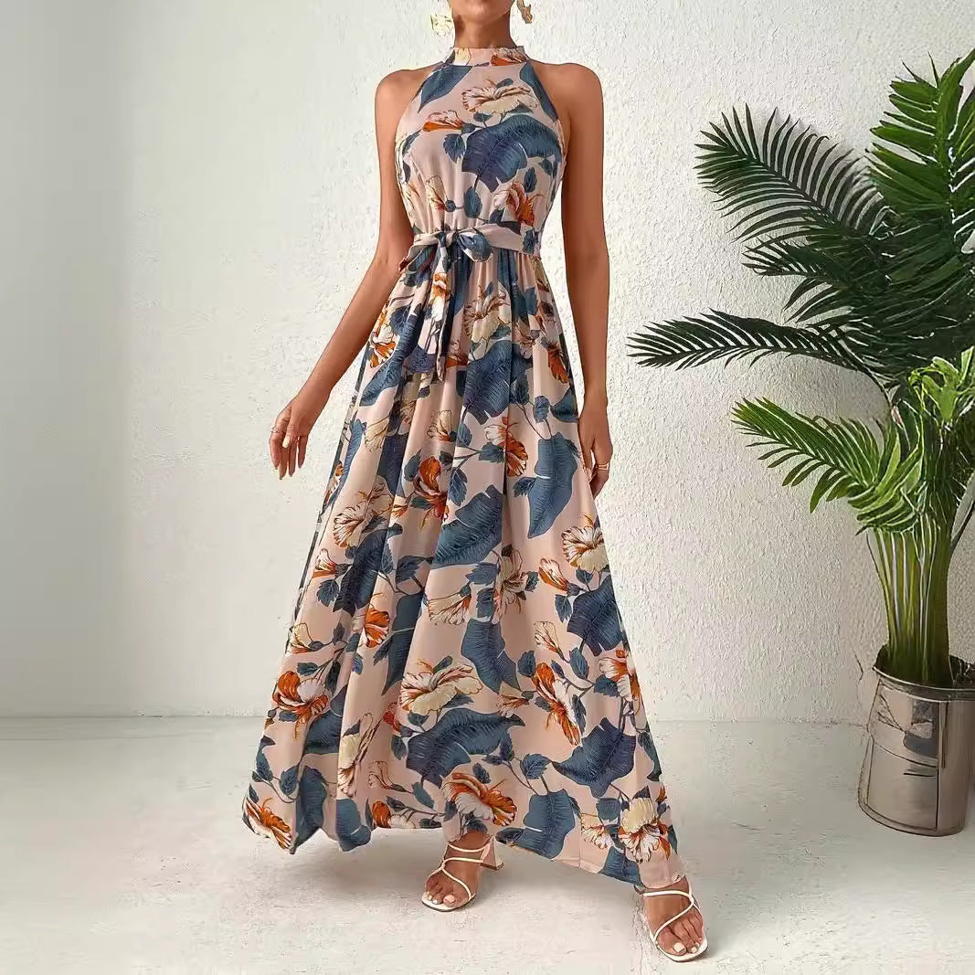 Damen Langes Maxikleid mit Halterneck und verspieltem Muster R&B
