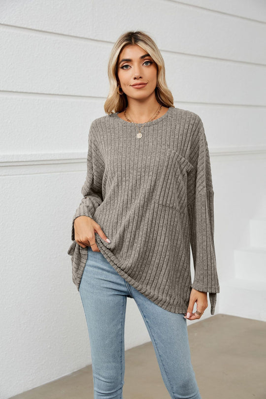 Damen lockeres Strickoberteil mit Baumwolldetail R&B