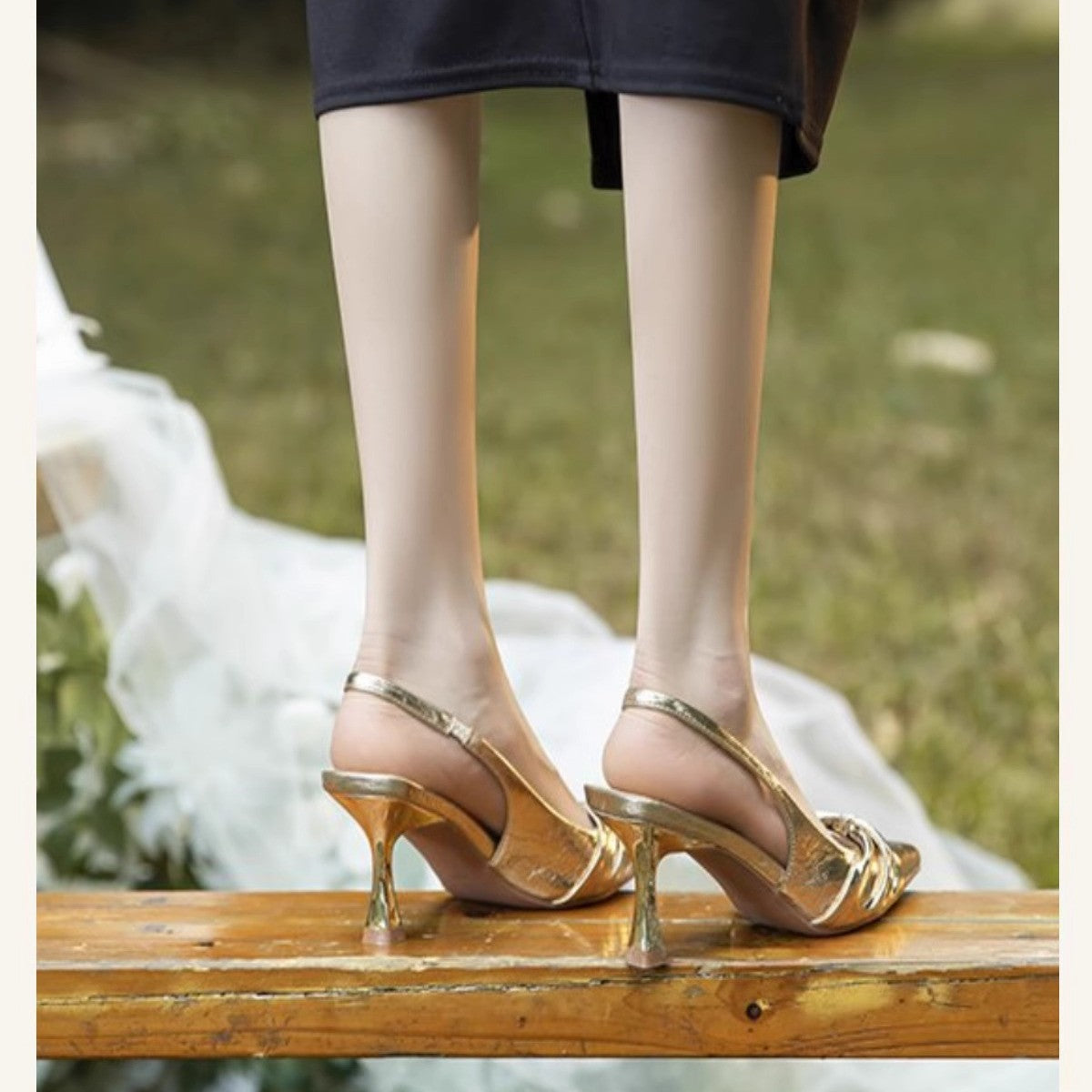 Damen elegante Slingback-Pumps mit metallic glänzendem Obermaterial R&B
