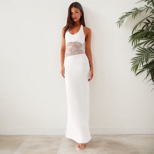 Damen Elegantes Maxikleid mit romantischer Spitzenmitte R&B