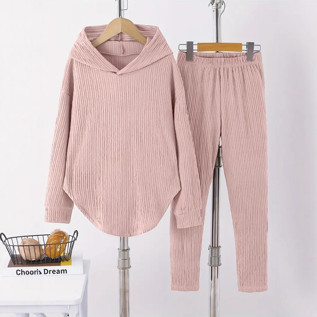 Damen lässiger Sweat-Pulli und -Hose Set mit strukturiertem Design R&B
