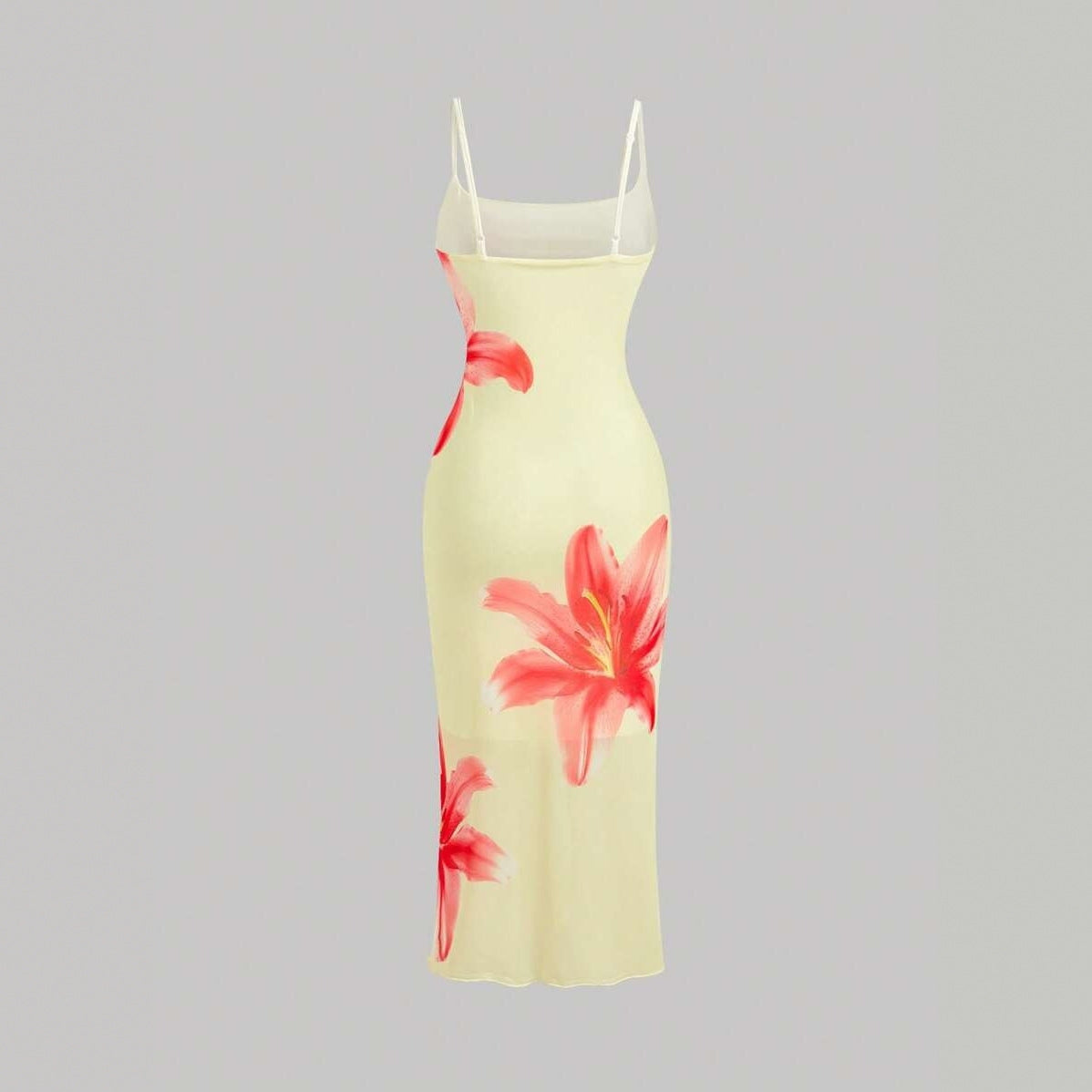 Damen sommerliches Blumenkleid mit feinen Spaghetti-Trägern und fließendem Schnitt R&B